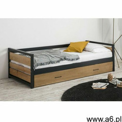 Łóżko wysuwane w industrialnym stylu BOSTON - 2x90x190cm - MDF, sosna i metal Kolor: Orzech i antrac - ogłoszenia A6.pl