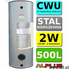 TERMICA 500L 2W Nierdzewka z 2 Wężownicami, Zbiornik Podgrzewacz CWU Wymiennik Bojler Nierdzewna Sta - ogłoszenia A6.pl