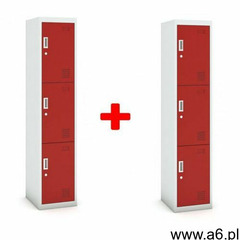 Szafka szatniowa 3-drzwiowa, zamek cylindryczny, 1800 x 380 x 450 mm, szara/czerwona, 1+1 GRATIS - ogłoszenia A6.pl
