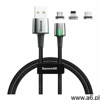 Baseus zinc magnetyczny kabel usb + zestaw końcówek lightning / usb typ c / micro usb 3a 1m czar - ogłoszenia A6.pl
