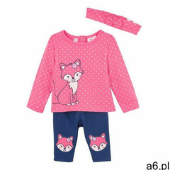 Shirt niemowlęcy + legginsy + opaska na włosy (3 części), bawełna organiczna różowo-kobaltow - ogłoszenia A6.pl