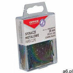 Spinacze kolorowe OFFICE PRODUCTS, powlekane, 28mm, w pudełku, 100szt., czarny - ogłoszenia A6.pl