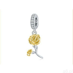 Rodowany srebrny wiszący charms do pandora róża miłości rose srebro 925 ALBEADS0277RH+Y, kolor r - ogłoszenia A6.pl