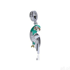 Rodowany srebrny wiszący charms do pandora papuga papużka parrot cyrkonie srebro 925 AP13363, kolor  - ogłoszenia A6.pl