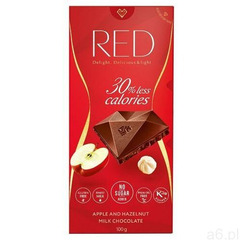 Czekolada mleczna z jabłkiem i orzechami 30% mniej kalorii RED Delight, 100g (4751027951696) - ogłoszenia A6.pl