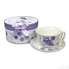 4-home Porcelanowa filiżanka z talerzykiem fioletowa sowa 300 ml - ogłoszenia A6.pl